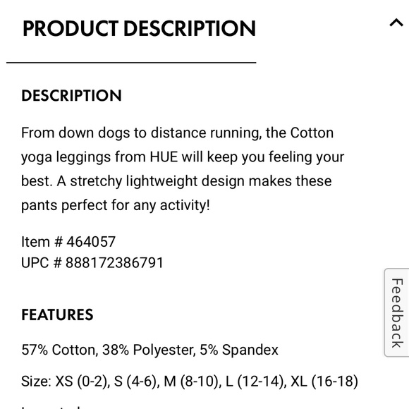 ✨New✨  HUE Hosiery COTTON WOMEN'S YOGA LEGGINGS - Picture 2 of 2